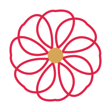 A 8-petal ribbon flower with a seed centre and a transparent background.