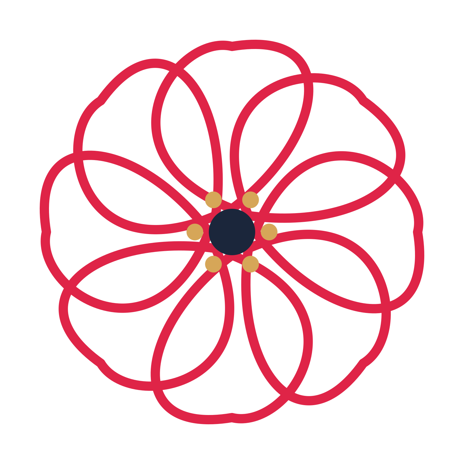 A 8-petal ribbon flower with a stamen centre and a transparent background.