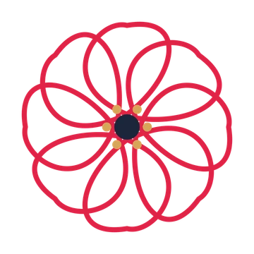 A 8-petal ribbon flower with a stamen centre and a transparent background.