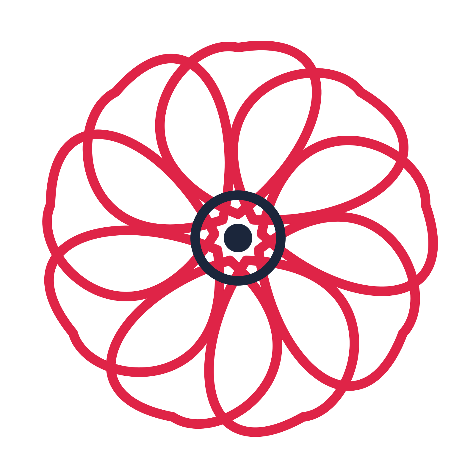 A 9-petal ribbon flower with a ring centre and a transparent background.