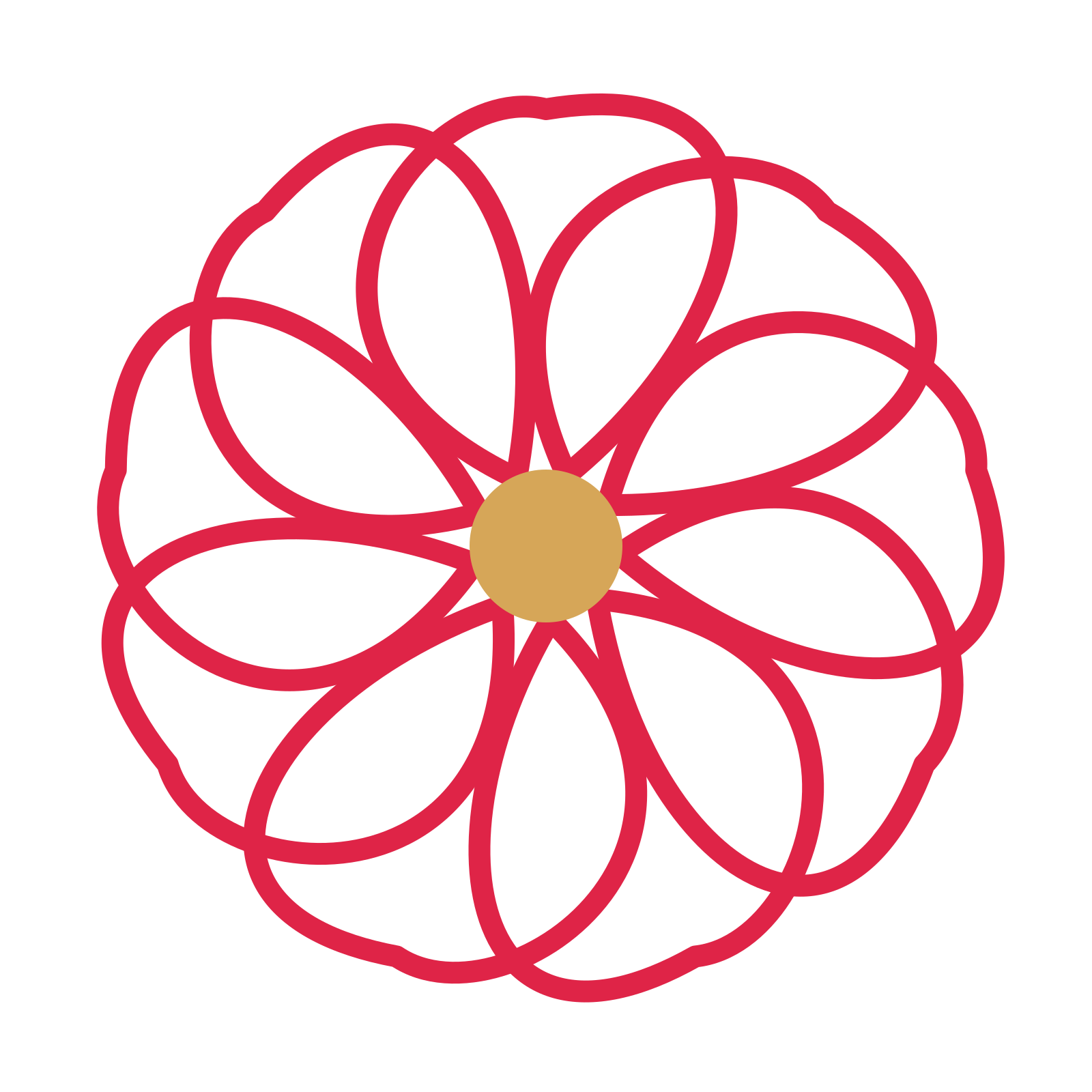 A 9-petal ribbon flower with a seed centre and a transparent background.