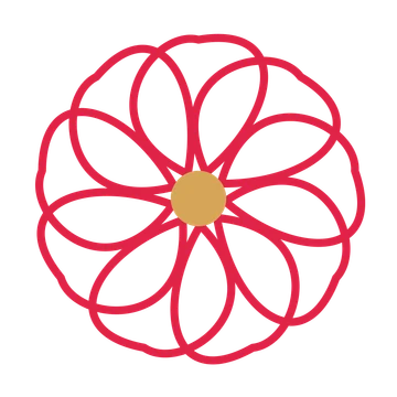 A 9-petal ribbon flower with a seed centre and a transparent background.