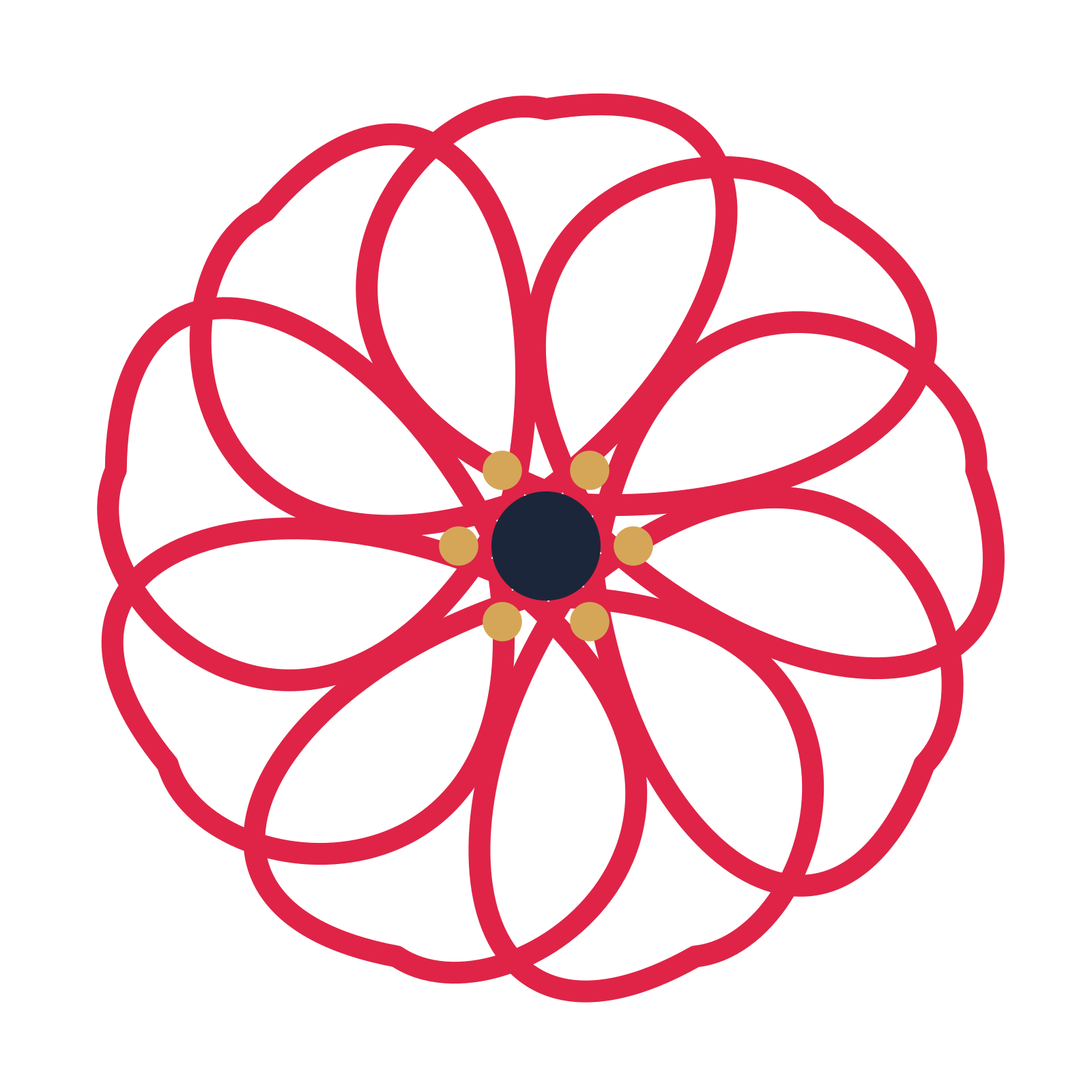 A 9-petal ribbon flower with a stamen centre and a transparent background.
