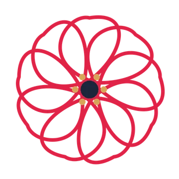 A 9-petal ribbon flower with a stamen centre and a transparent background.