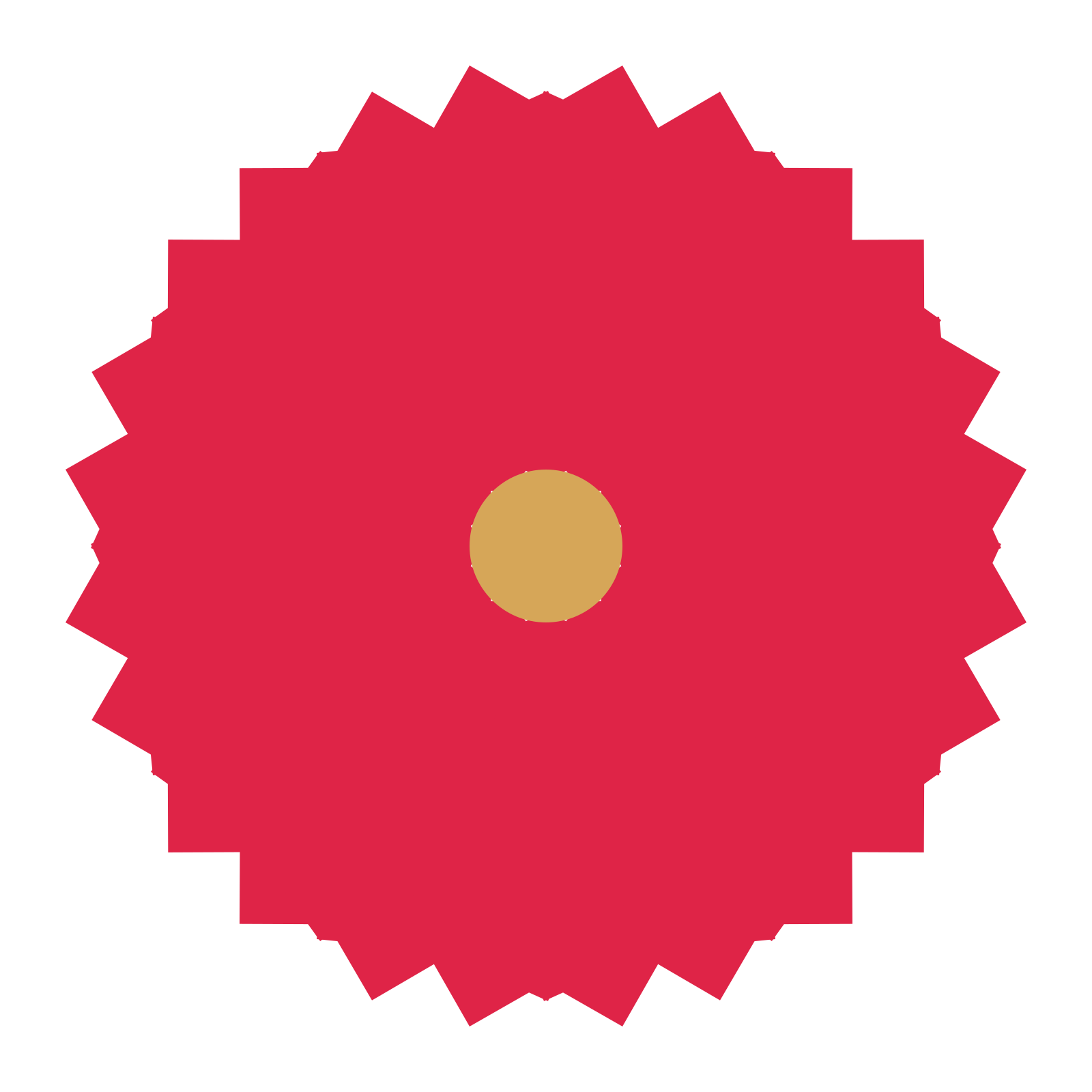 A 12-petal ruffled flower with a seed centre and a transparent background.