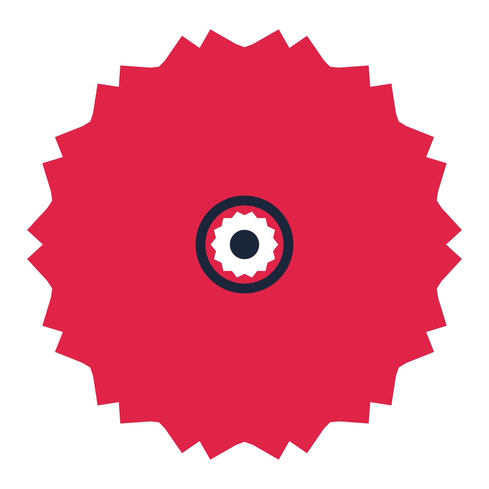 A 14-petal ruffled flower with a ring centre and a transparent background.