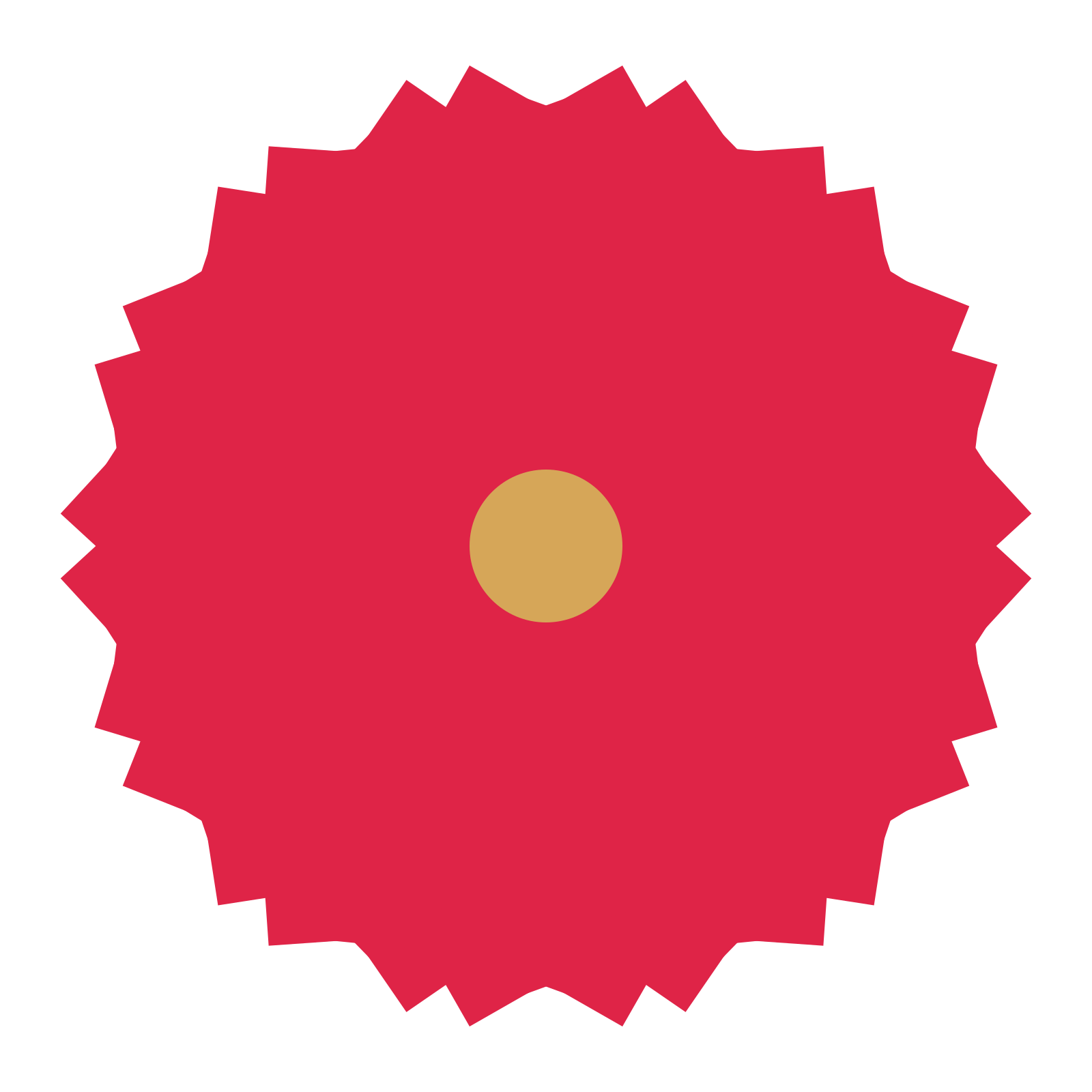 A 14-petal ruffled flower with a seed centre and a transparent background.