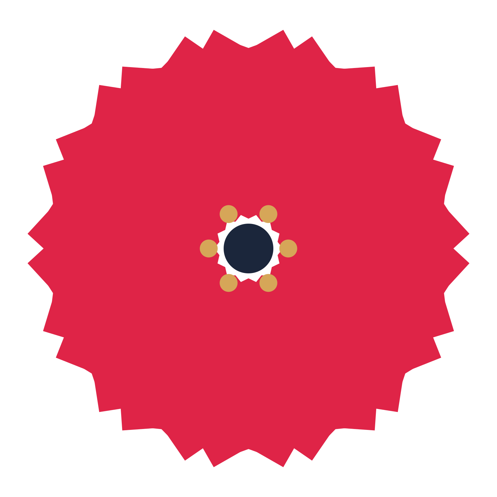 A 14-petal ruffled flower with a stamen centre and a transparent background.