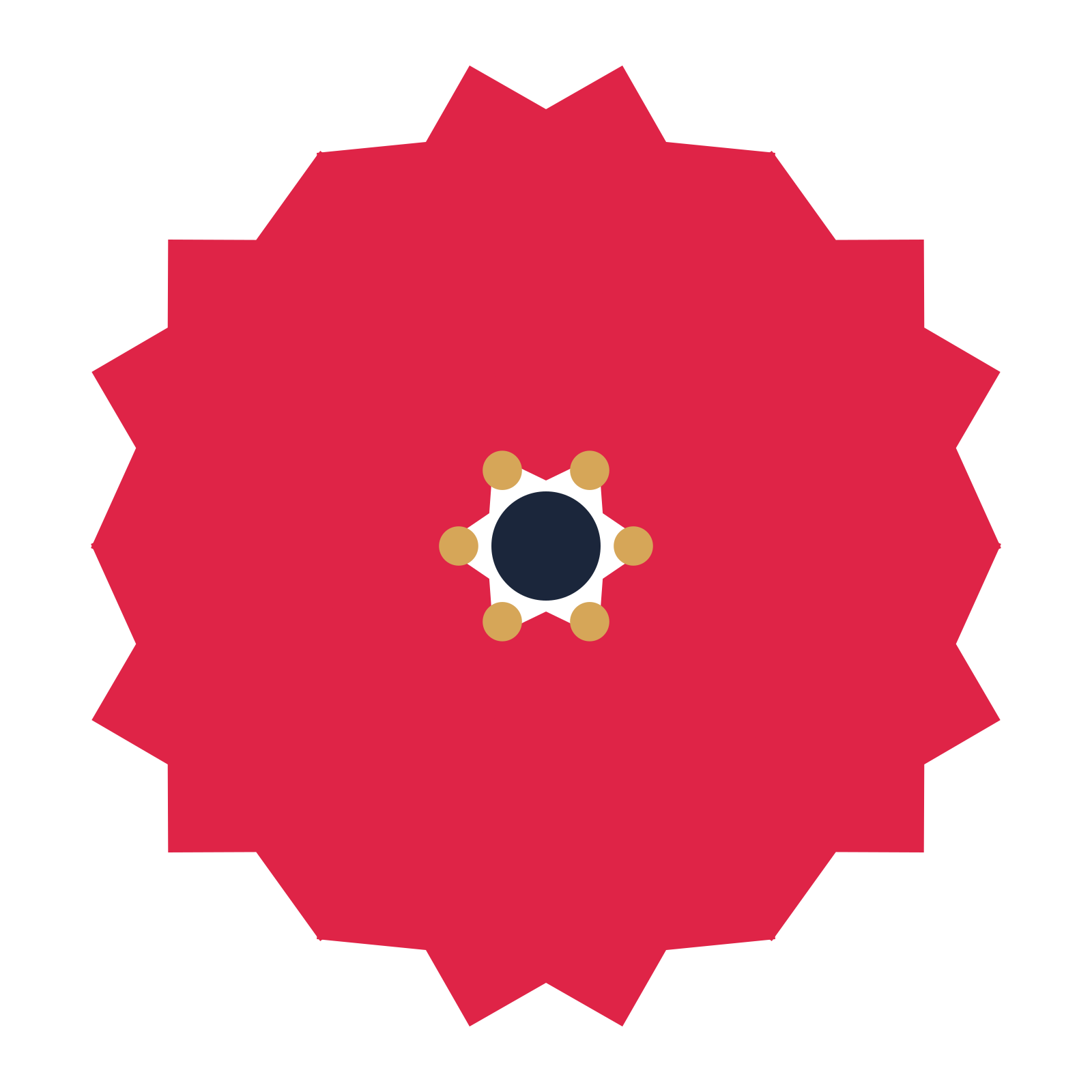 A 6-petal ruffled flower with a stamen centre and a transparent background.