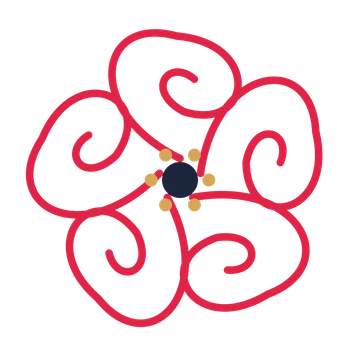 A 5-petal spiral flower with a stamen centre and a transparent background.