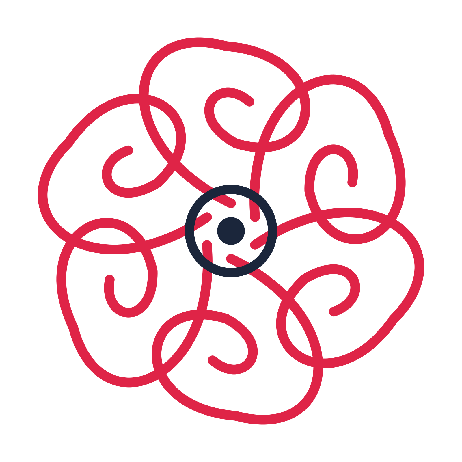 A 6-petal spiral flower with a ring centre and a transparent background.
