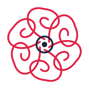 A 6-petal spiral flower with a ring centre and a transparent background.