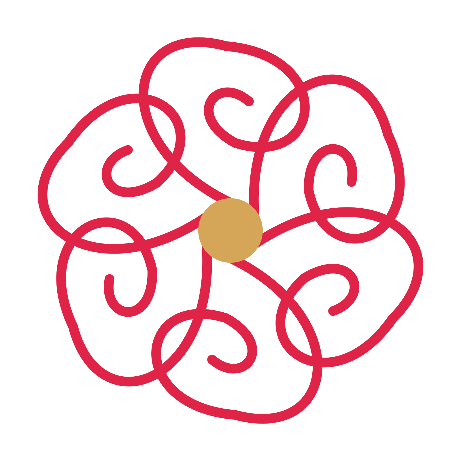 A 6-petal spiral flower with a seed centre and a transparent background.