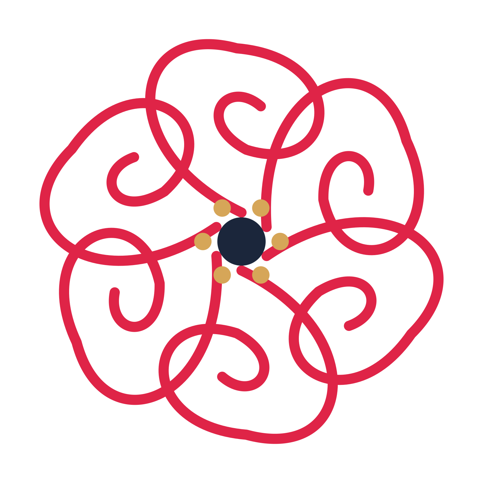 A 6-petal spiral flower with a stamen centre and a transparent background.