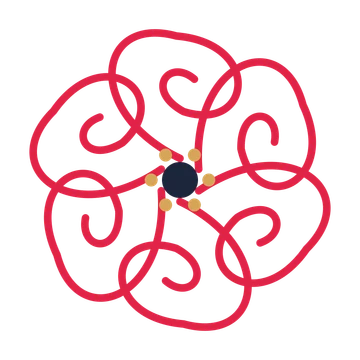 A 6-petal spiral flower with a stamen centre and a transparent background.