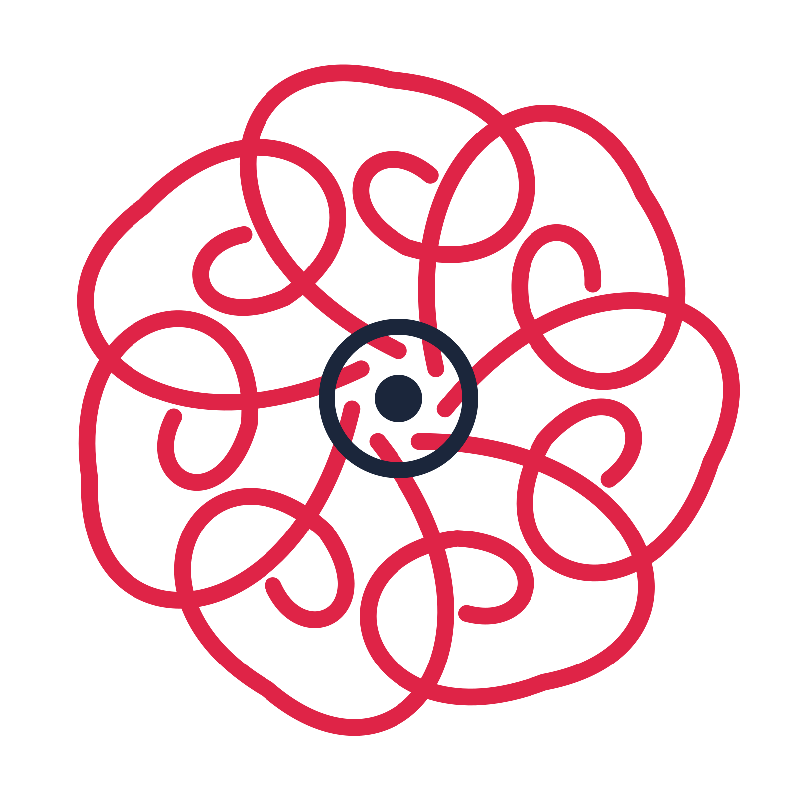 A 7-petal spiral flower with a ring centre and a transparent background.