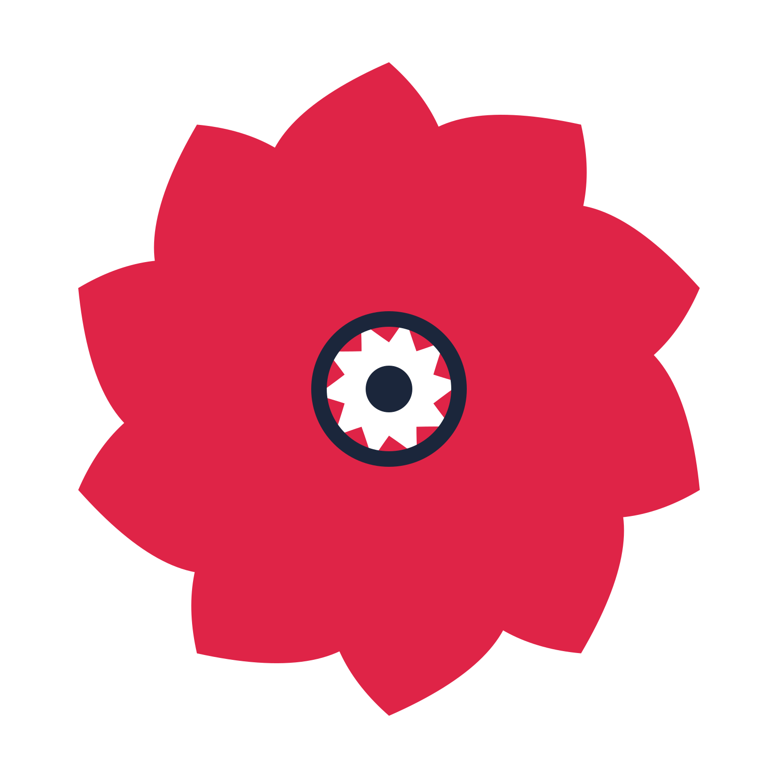 A 10-petal teardrop flower with a ring centre and a transparent background.