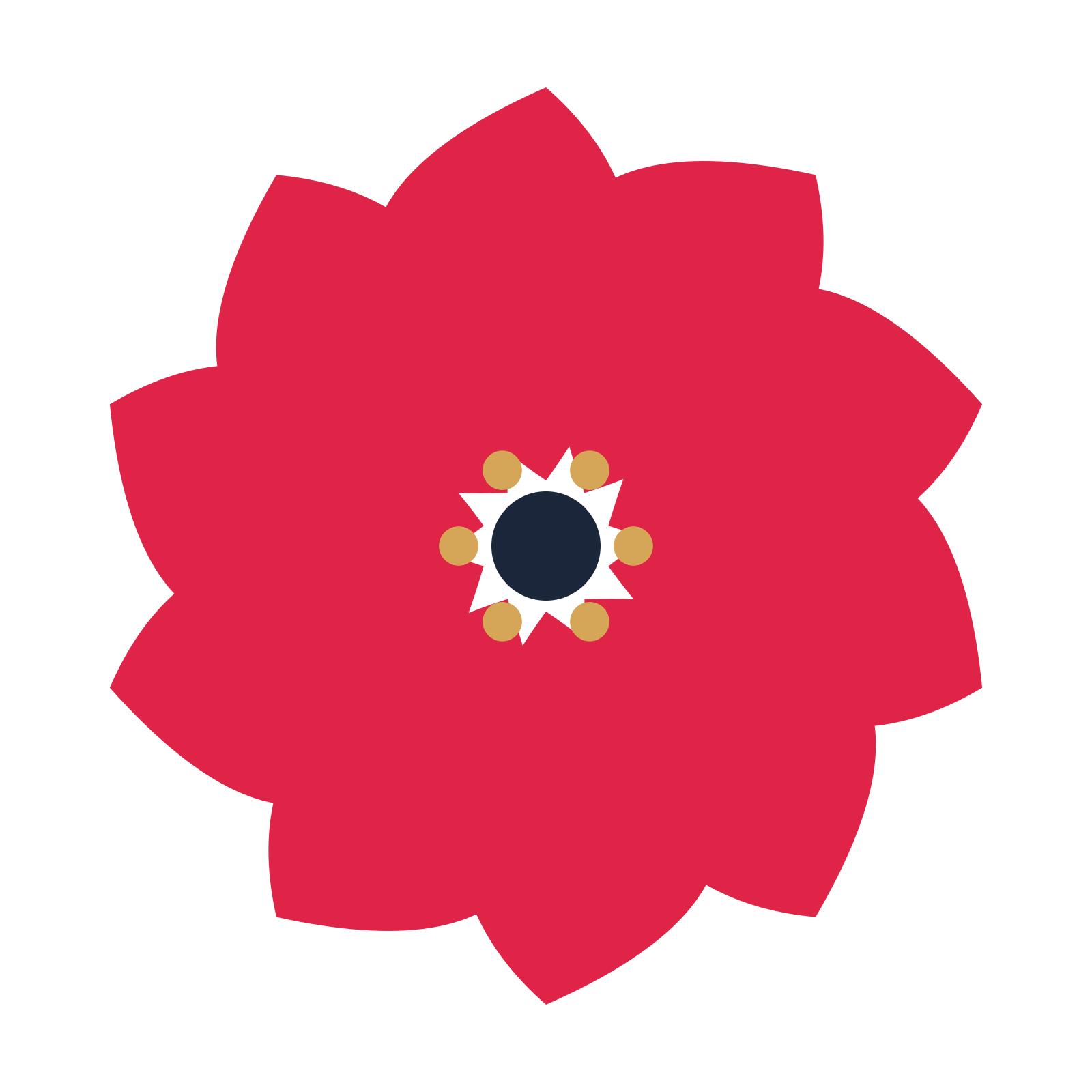 A 10-petal teardrop flower with a stamen centre and a transparent background.