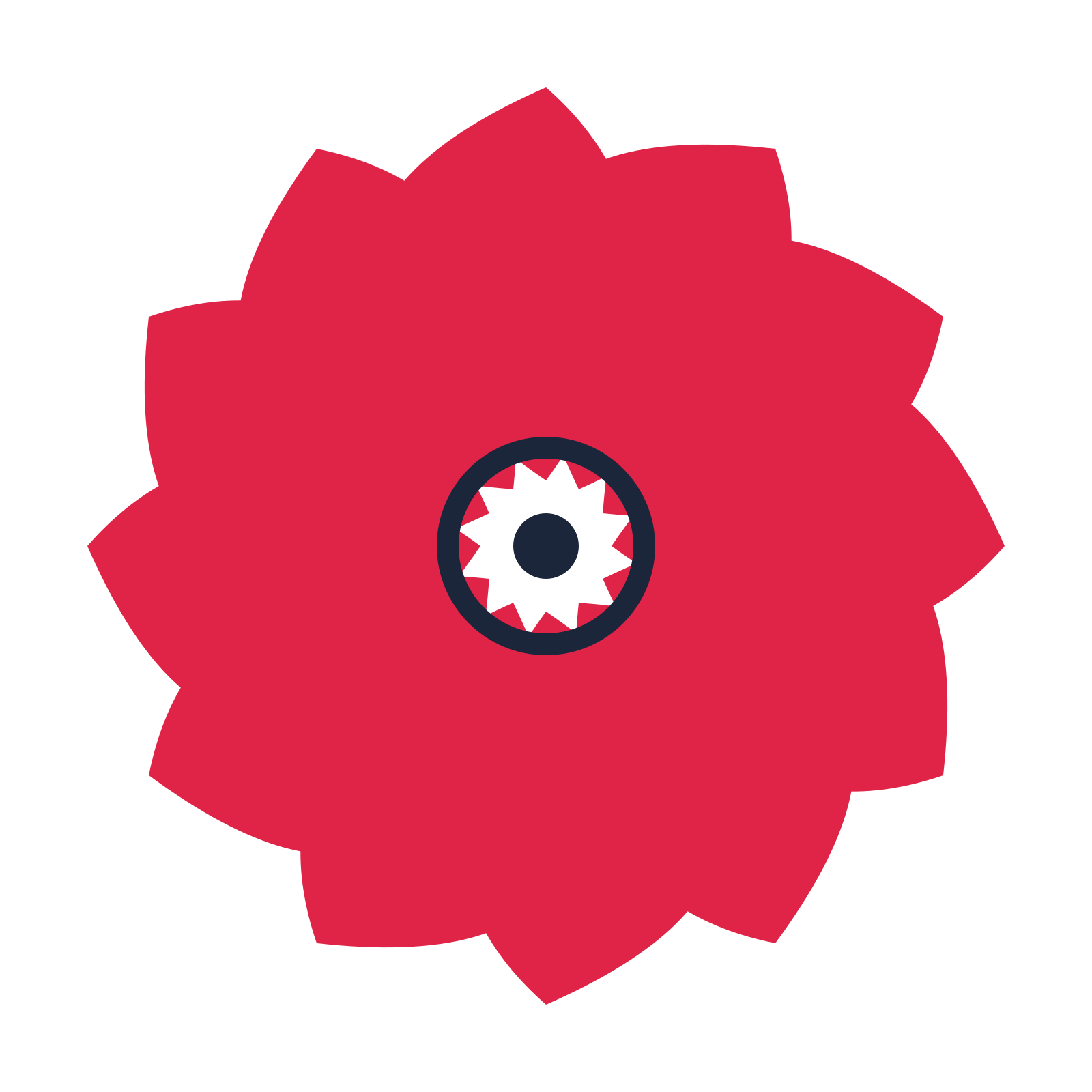 A 12-petal teardrop flower with a ring centre and a transparent background.