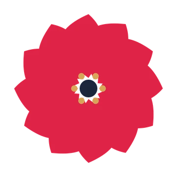 A 12-petal teardrop flower with a stamen centre and a transparent background.