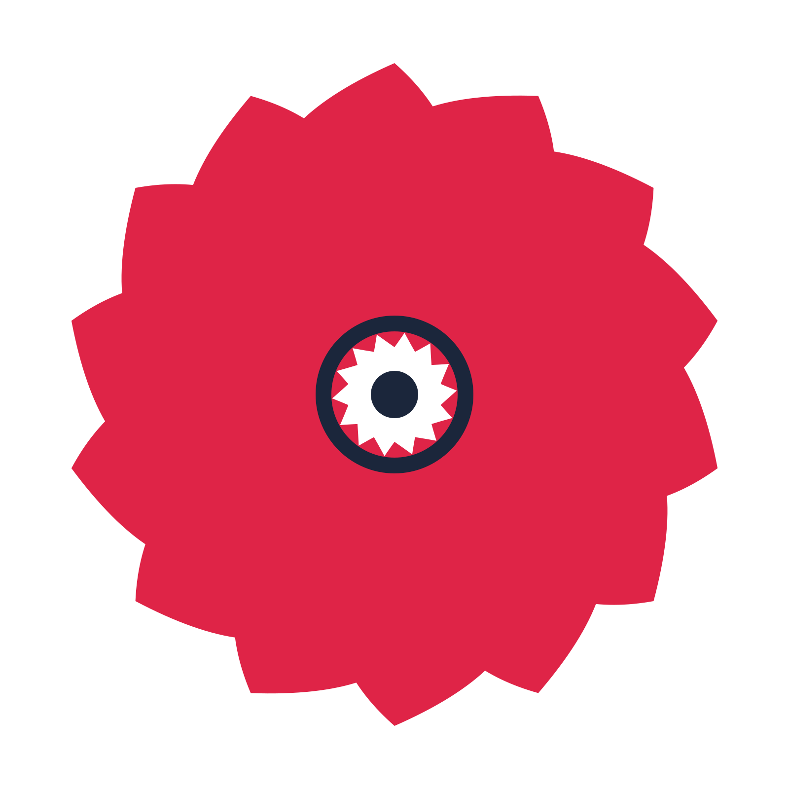 A 14-petal teardrop flower with a ring centre and a transparent background.