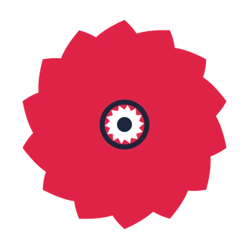 A 14-petal teardrop flower with a ring centre and a transparent background.
