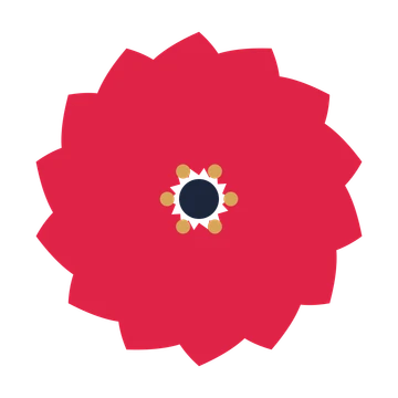 A 14-petal teardrop flower with a stamen centre and a transparent background.
