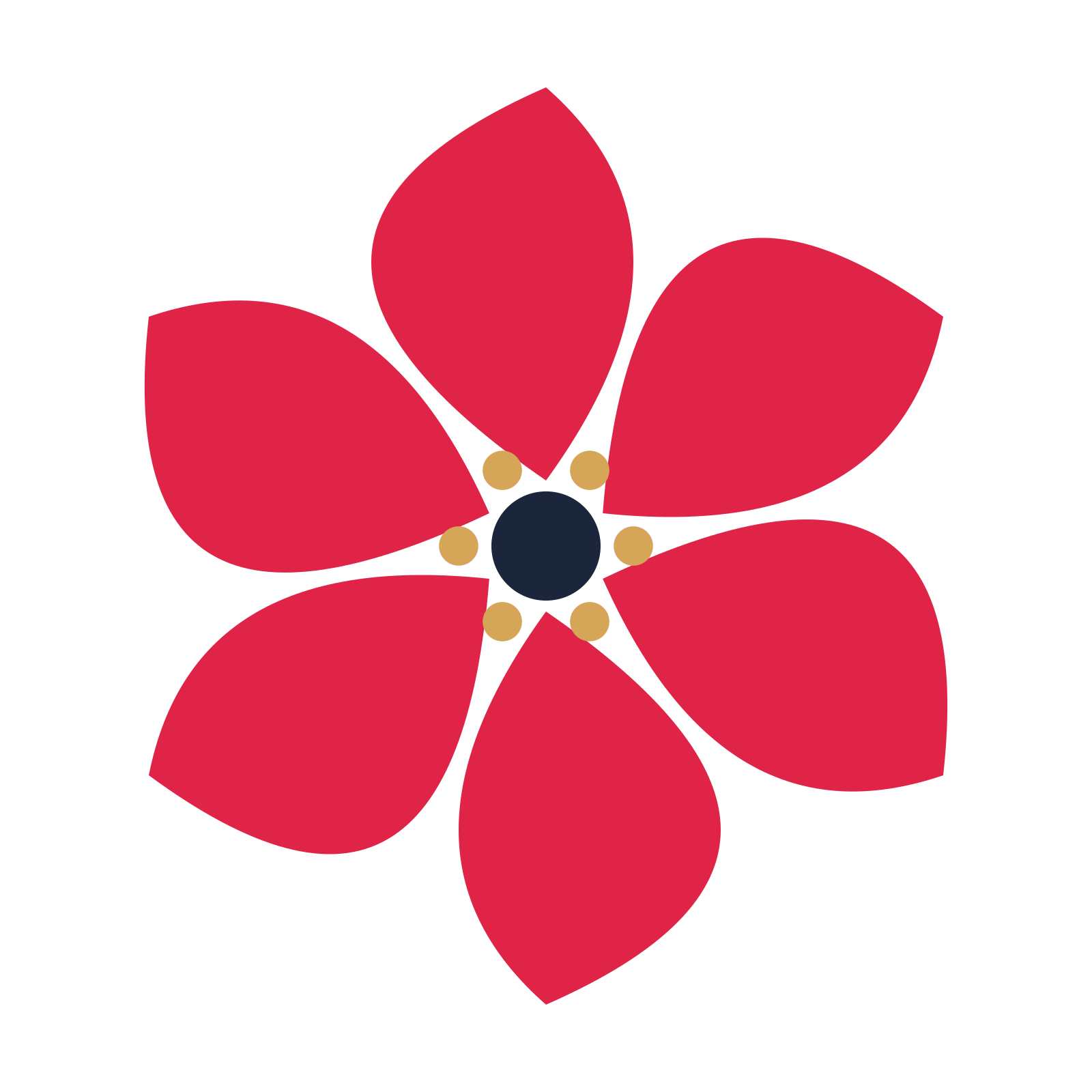 A 6-petal teardrop flower with a stamen centre and a transparent background.
