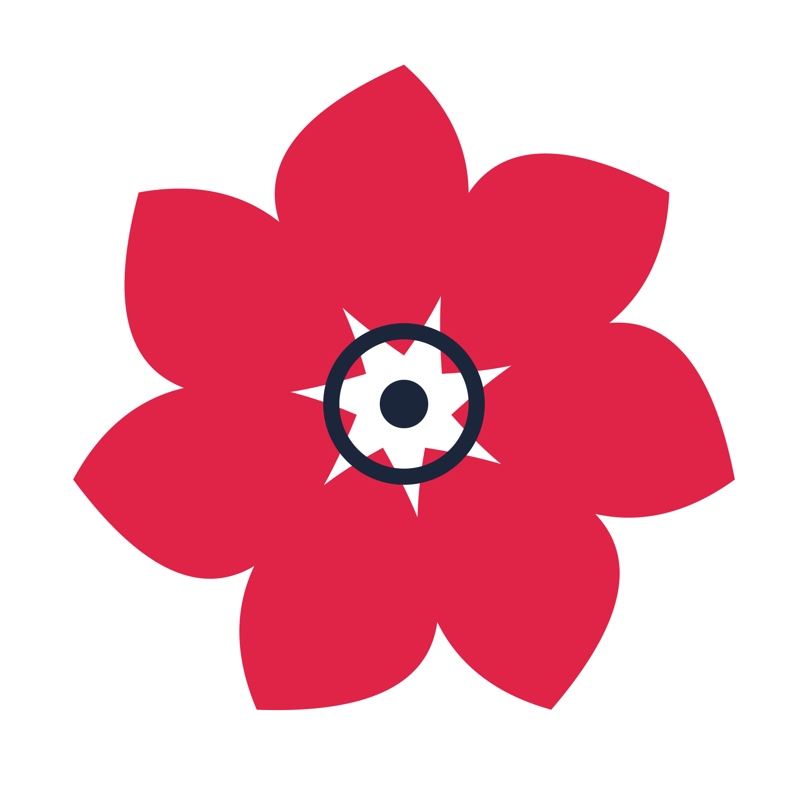 A 7-petal teardrop flower with a ring centre and a transparent background.