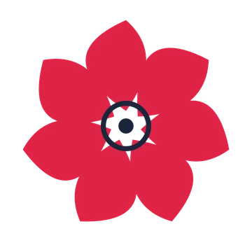 A 7-petal teardrop flower with a ring centre and a transparent background.