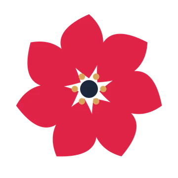 A 7-petal teardrop flower with a stamen centre and a transparent background.