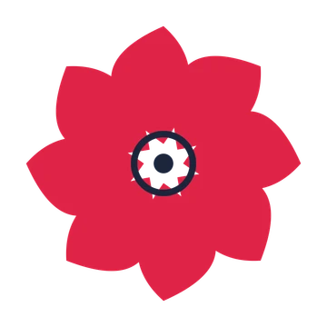 A 8-petal teardrop flower with a ring centre and a transparent background.