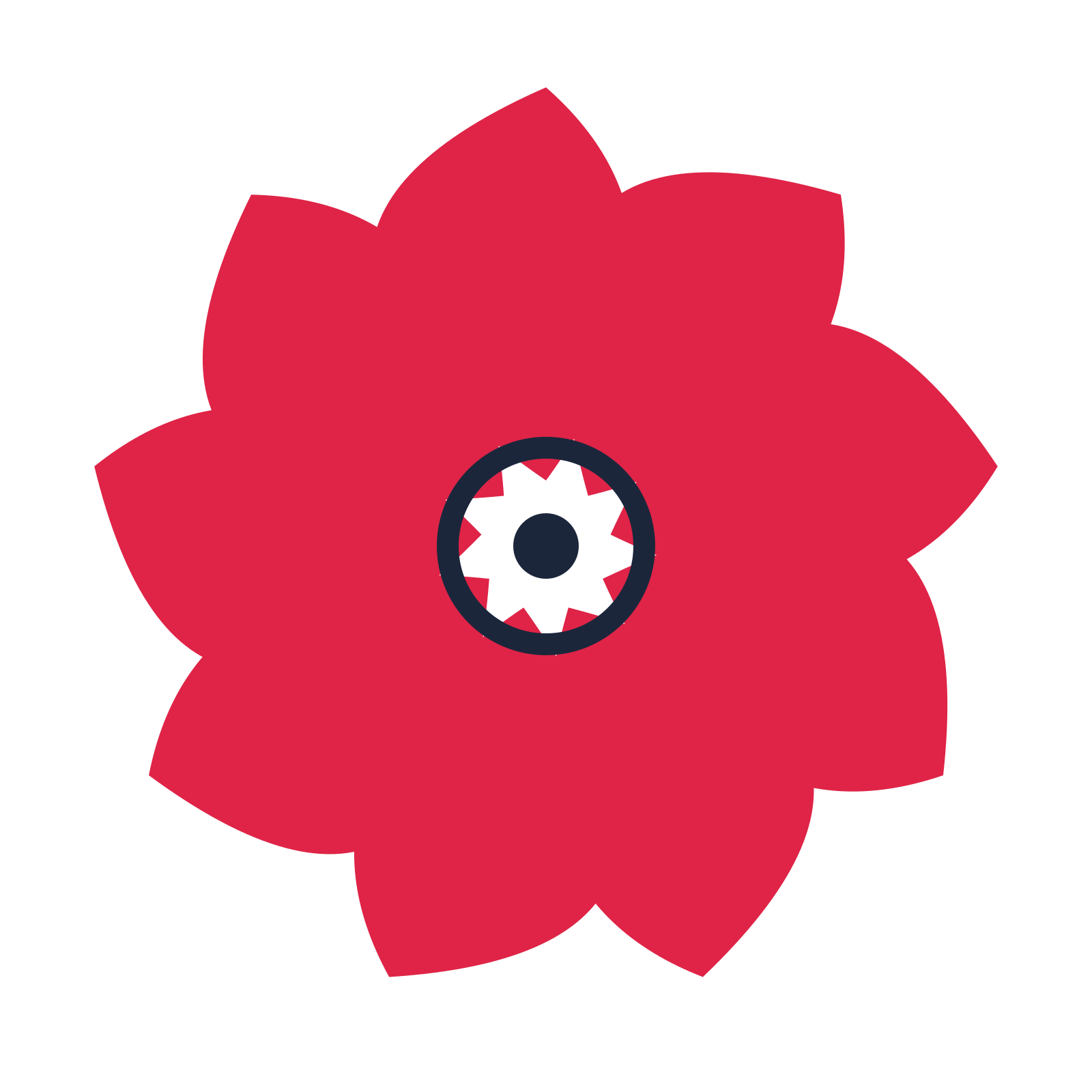 A 9-petal teardrop flower with a ring centre and a transparent background.