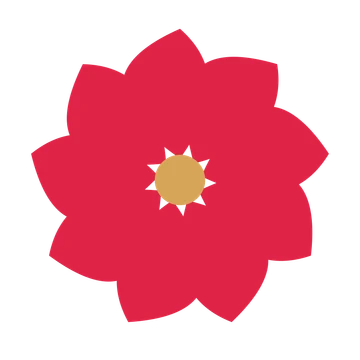 A 9-petal teardrop flower with a seed centre and a transparent background.