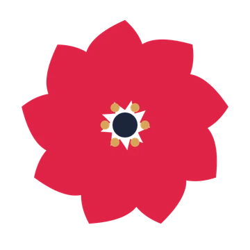 A 9-petal teardrop flower with a stamen centre and a transparent background.