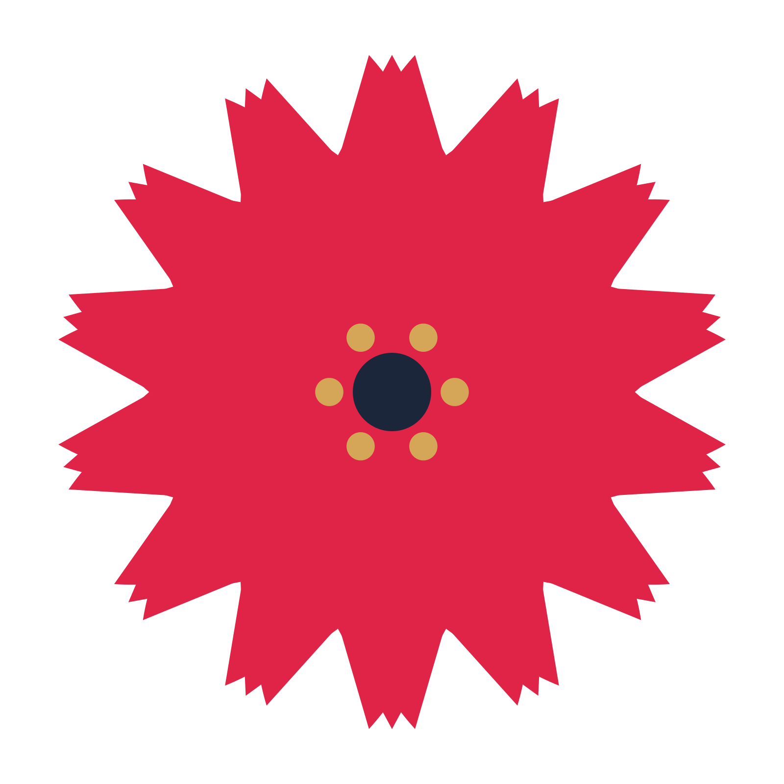 A 14-petal tulip flower with a stamen centre and a transparent background.