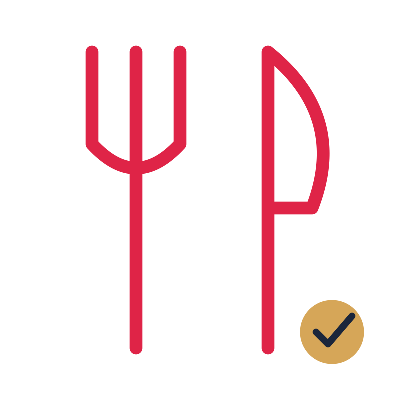 Fork and table knife drawn as an accent icon with clean rounded lines.