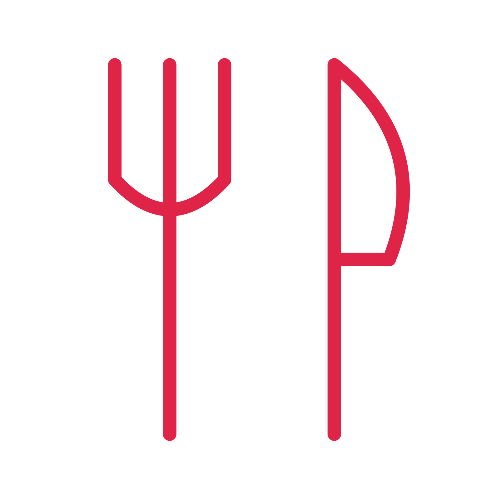 Fork and table knife drawn as an outline icon with clean rounded lines.