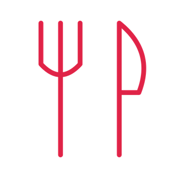 Fork and table knife drawn as an outline icon with clean rounded lines.