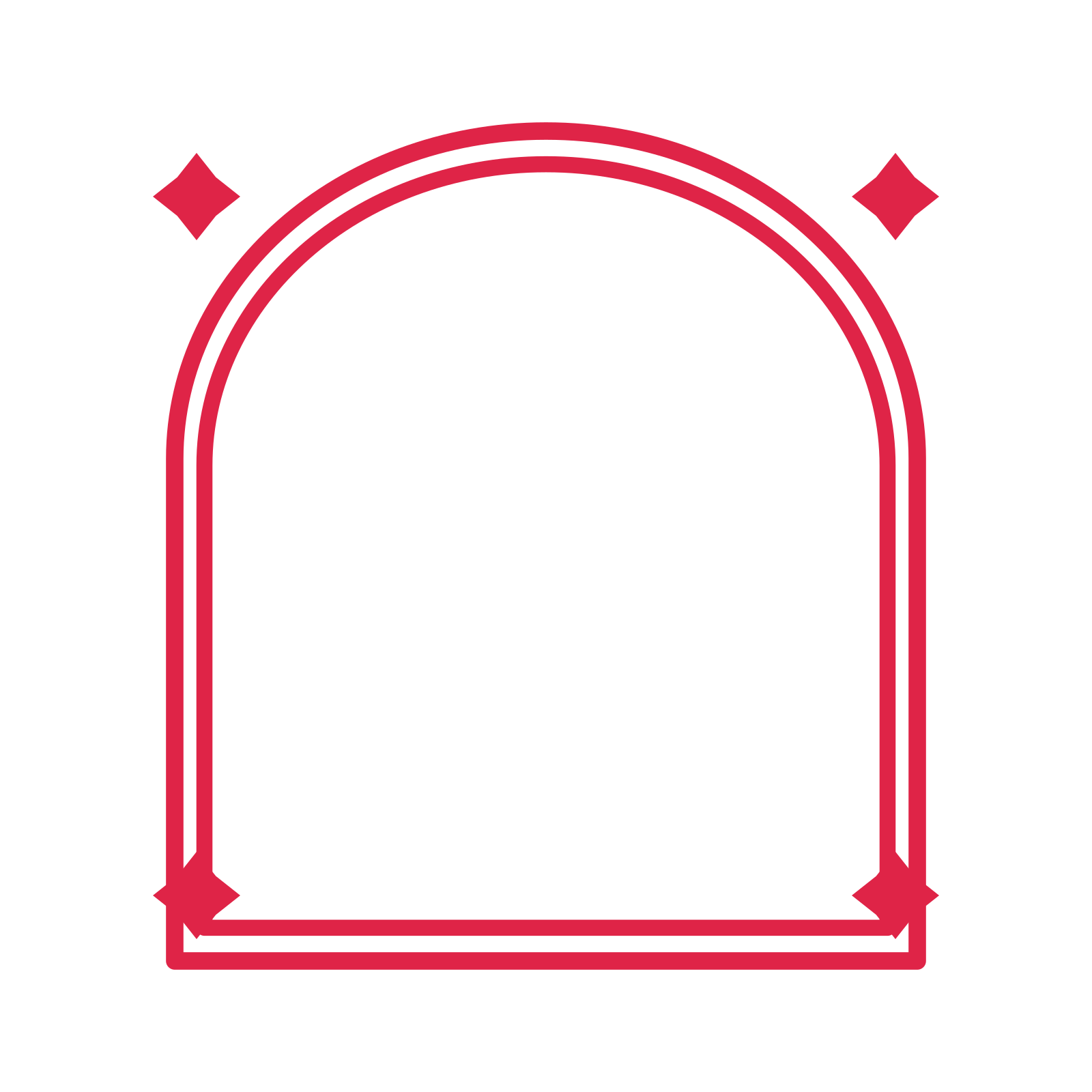 An open arch frame with diamond ornaments and a double border. The middle stays transparent for your text or photograph.