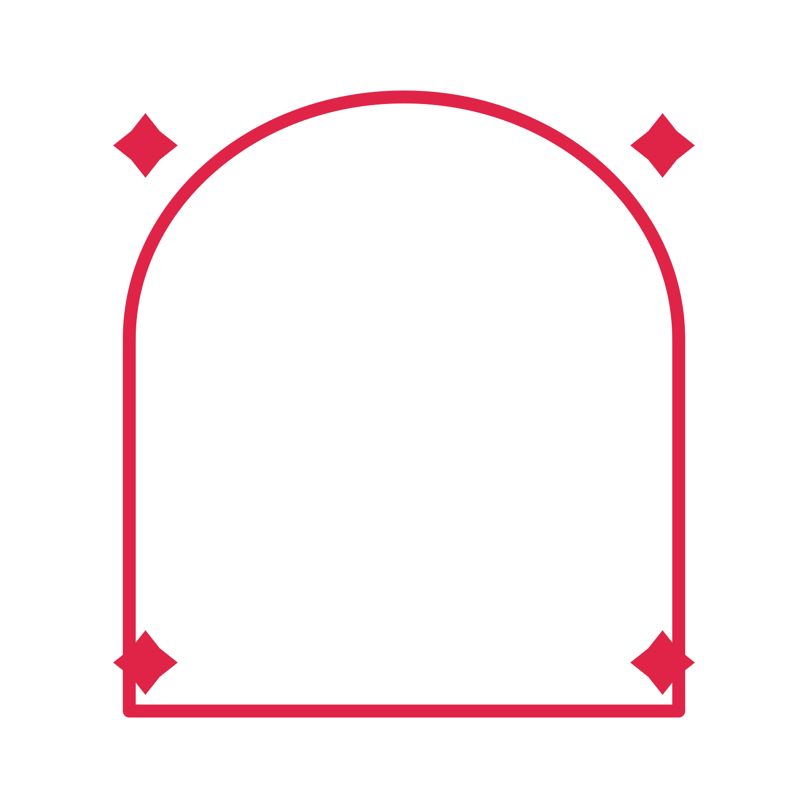 An open arch frame with diamond ornaments and a single border. The middle stays transparent for your text or photograph.