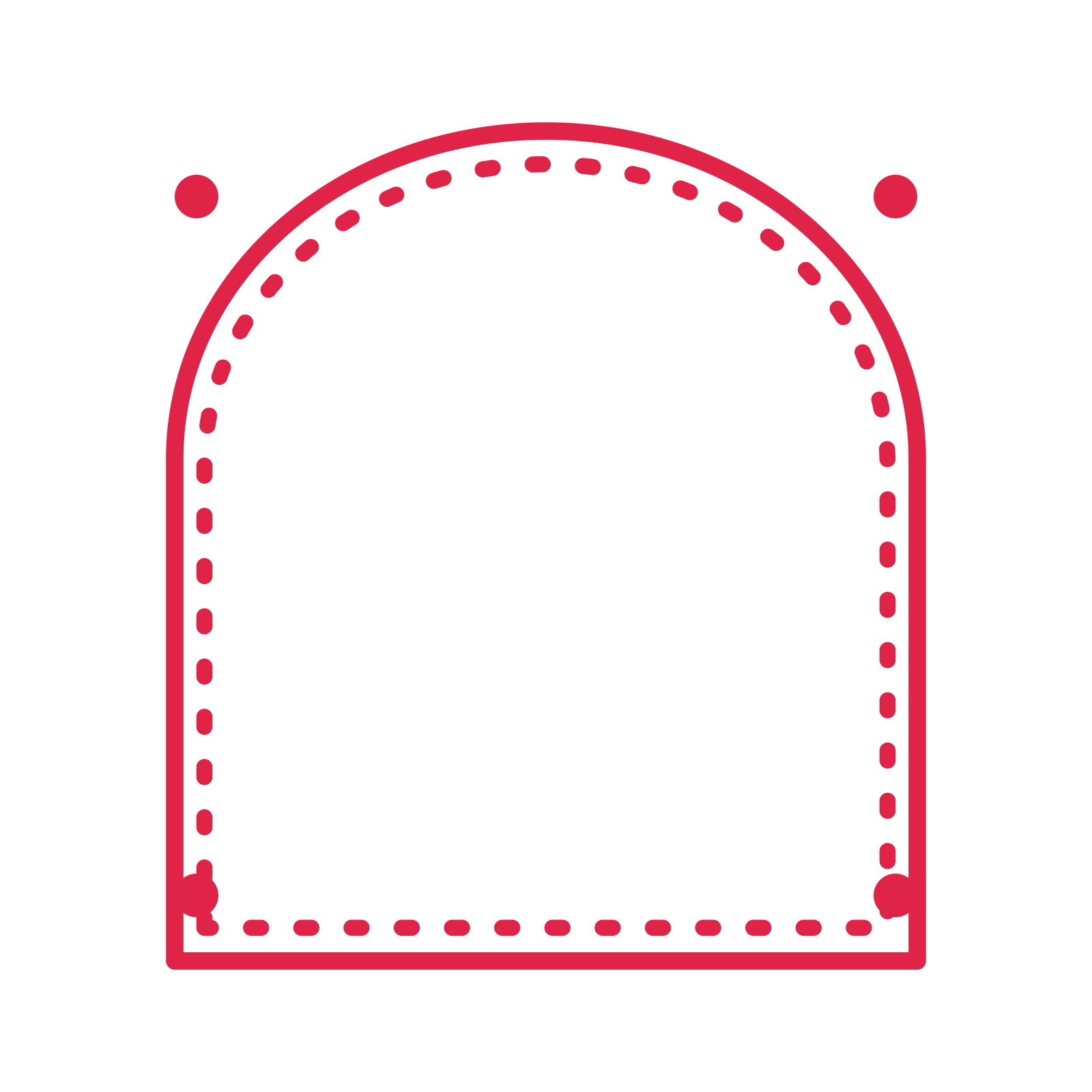An open arch frame with dot ornaments and a dotted border. The middle stays transparent for your text or photograph.