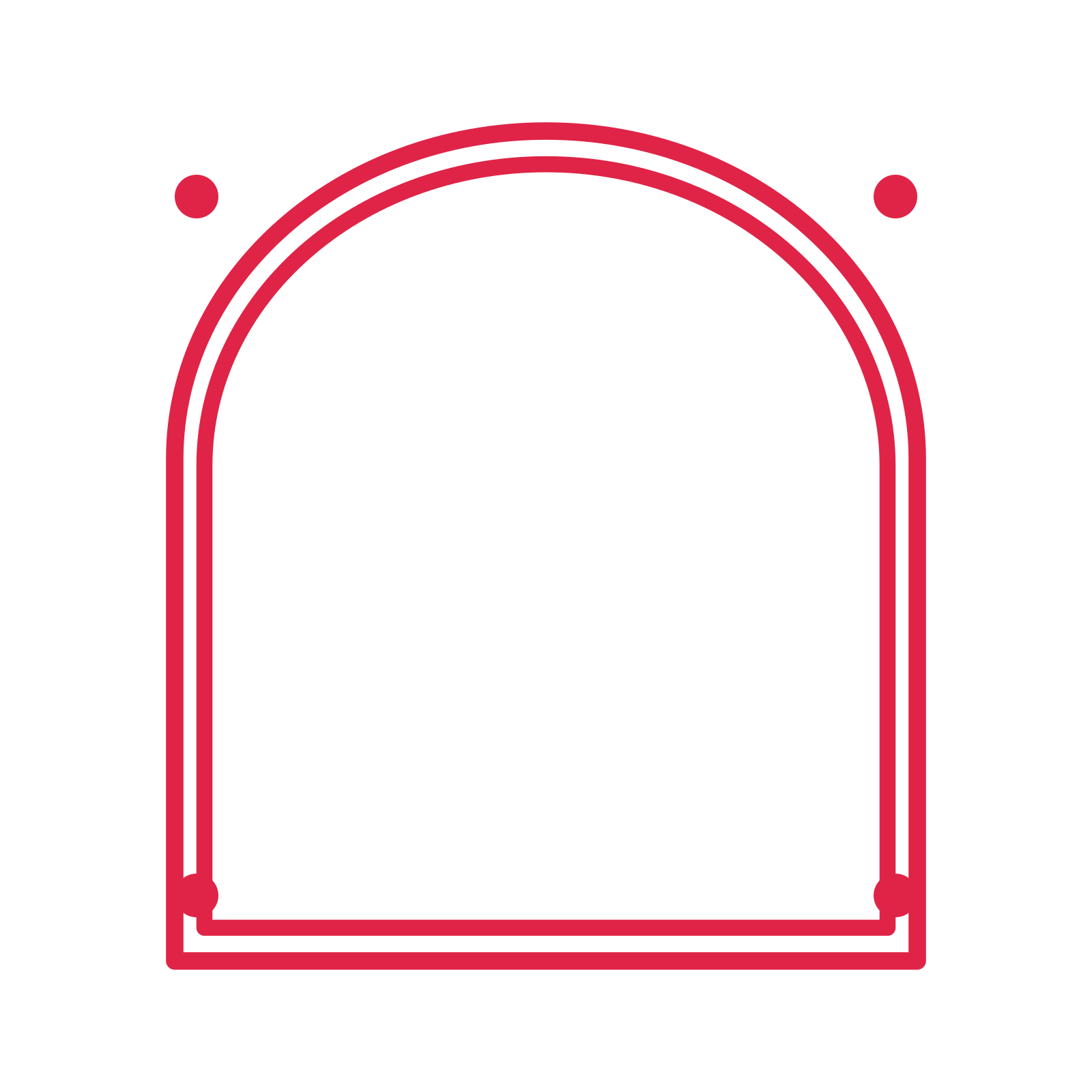 An open arch frame with dot ornaments and a double border. The middle stays transparent for your text or photograph.