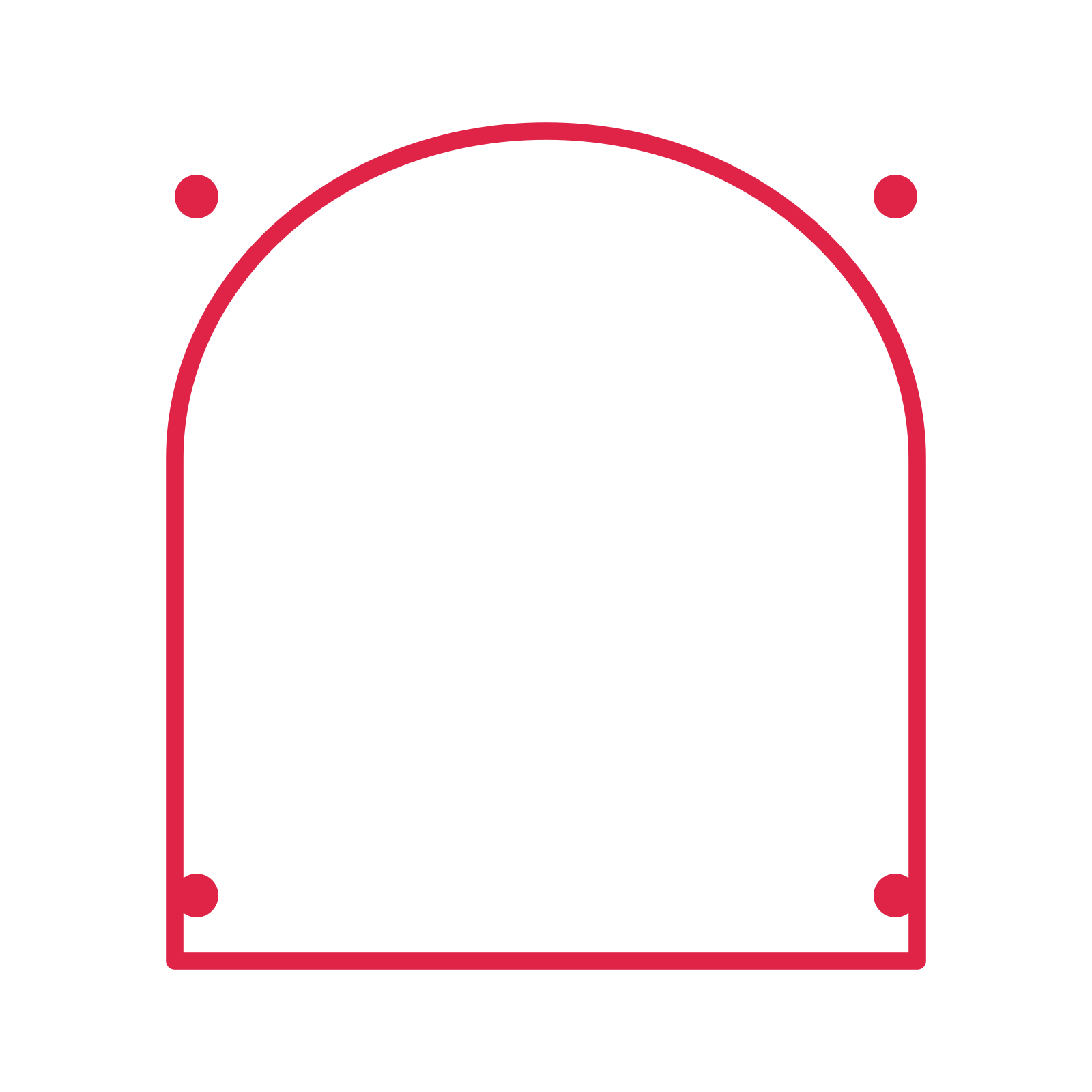 An open arch frame with dot ornaments and a single border. The middle stays transparent for your text or photograph.