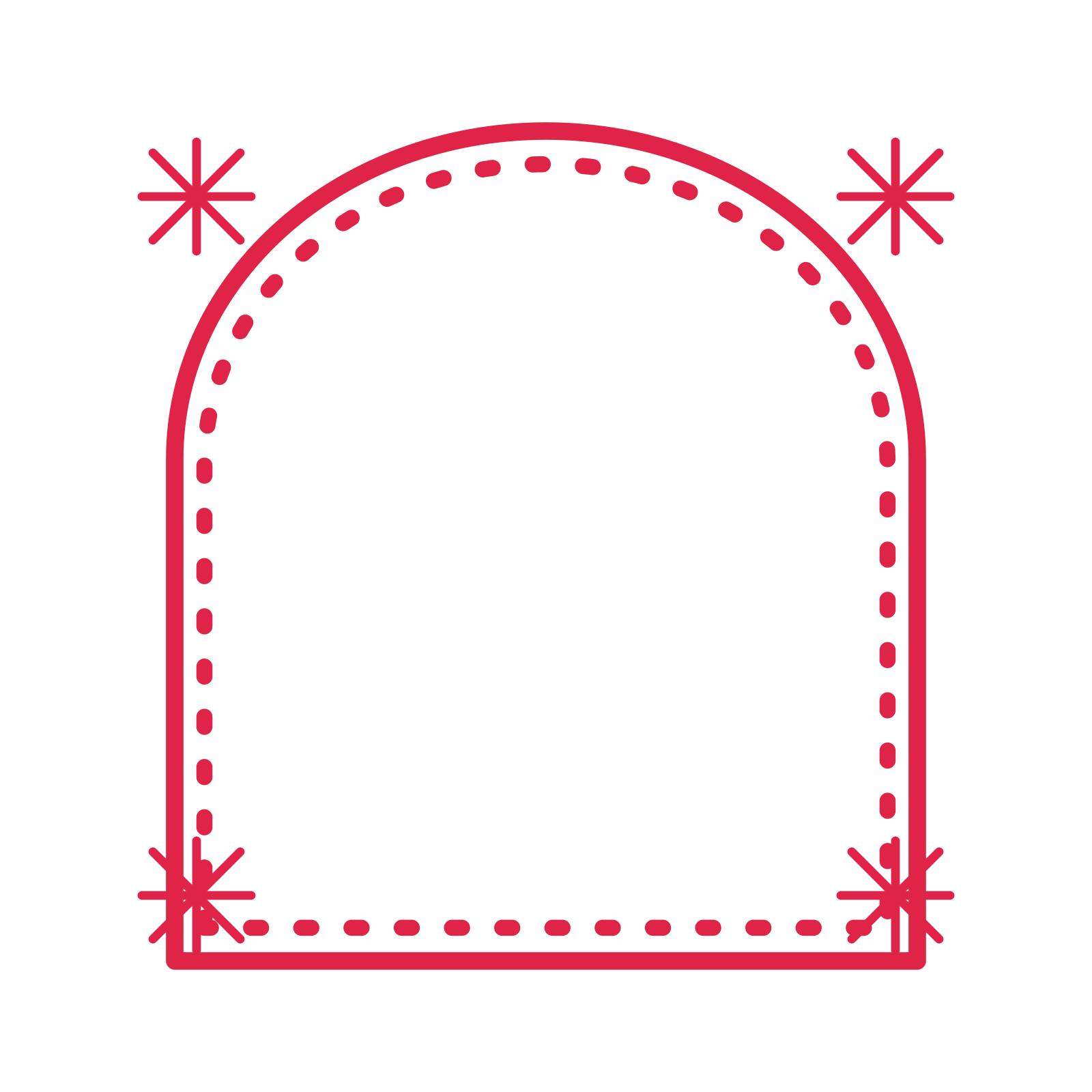 An open arch frame with fan ornaments and a dotted border. The middle stays transparent for your text or photograph.