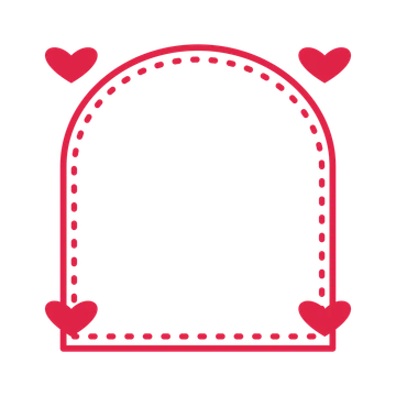 An open arch frame with heart ornaments and a dotted border. The middle stays transparent for your text or photograph.