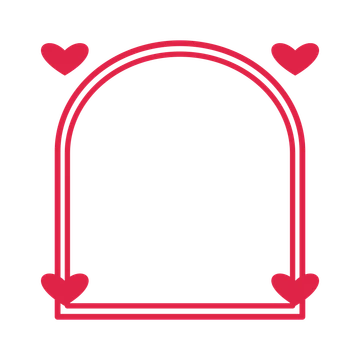 An open arch frame with heart ornaments and a double border. The middle stays transparent for your text or photograph.