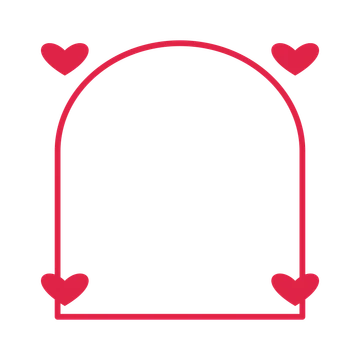 An open arch frame with heart ornaments and a single border. The middle stays transparent for your text or photograph.