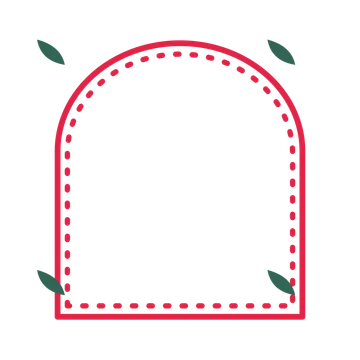 An open arch frame with leaf ornaments and a dotted border. The middle stays transparent for your text or photograph.