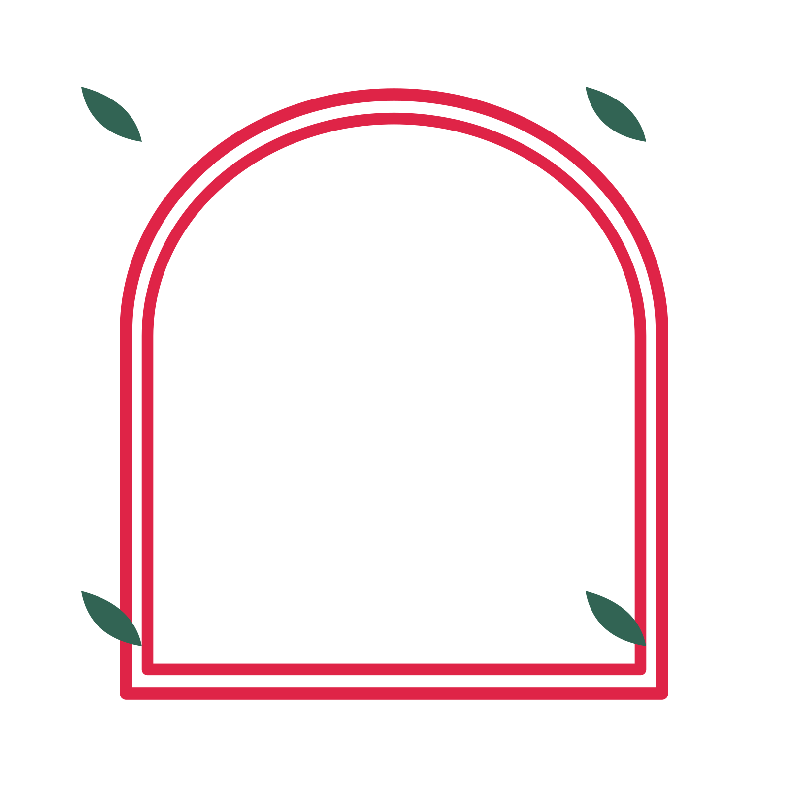 An open arch frame with leaf ornaments and a double border. The middle stays transparent for your text or photograph.